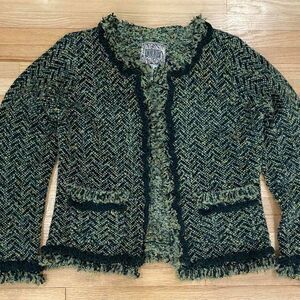 Curio bucle tweed fringed old money quiet luxury couture inspired cardigan Med